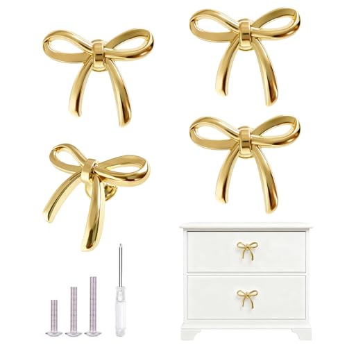 Gold Cabinet Knobs, Brushed Bow Drawer Pulls, Gold Knobs for Dresser Drawer Cupboard Furniture Closet Wardrobe Door Knobs Handles (Bow Shape- 4 Pack) - style: Bow Shape- 4 PACK