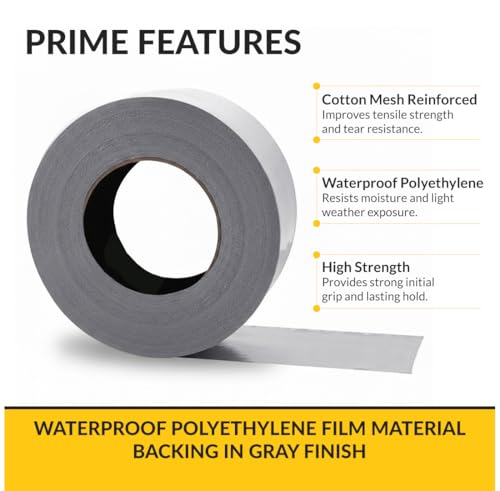 Brixwell Duct Tape Heavy Duty 3 Inch x 30 Yards Gray, Waterproof Adhesive Roll with Reinforced Cotton Mesh Backing, Professional Grade for Indoor Outdoor Repairs, Sealing, Bundling, Packaging Use - size: 3" x 30 yards
