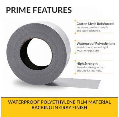 Brixwell Duct Tape Heavy Duty 3 Inch x 30 Yards Gray, Waterproof Adhesive Roll with Reinforced Cotton Mesh Backing, Professional Grade for Indoor Outdoor Repairs, Sealing, Bundling, Packaging Use - size: 3" x 30 yards