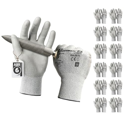 Schwer 12 Pairs Safety Work Gloves with Certified Level 6 Abrasion Resistance, ANSI A2 Cut Resistant Working Gloves with Grip for General Use, Construction, Gardening, Mechanic, 3D-Comfort, LT5636, XL - size: X-Large, style: 12 Pairs