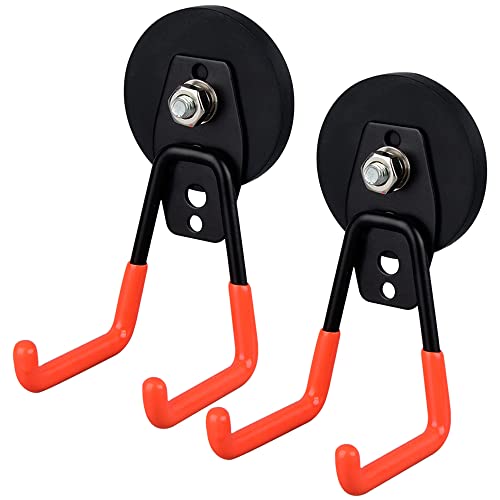 MUTUACTOR Magnetic Hooks Heavy Duty,2PCS Strong Magnetic Garage Hooks for Hanging,Anti-Slip Powerful Magnet Storage Utility Hooks for Cruise Cabins Cabinet Fridge Shed Workshop - style: 2.6in Magnet M Red Hooks 2PCS