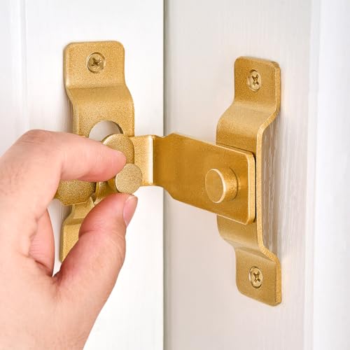 INIRET 2 Packs 90 Degree Gold Flip Barn Door Lock,Protect Privacy-Security Gate Latch,Hook Lock Latch for Barn,Sliding Door Antique Lock Gate Latches Wine Cabinet Closet Door Latches. - color: Big_Gold_90 Degree