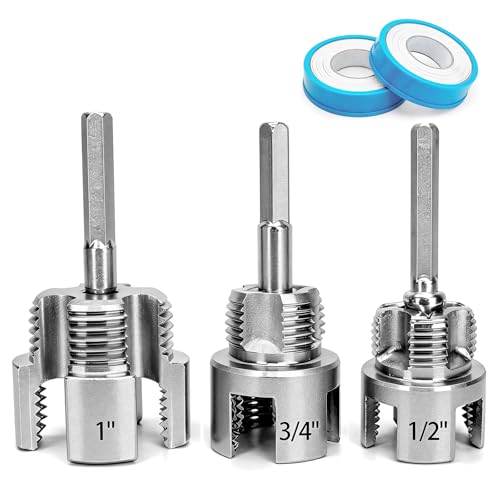 3PCS Integrated Internal & External Pipe Threader Tool for Electric Drill, NPT Thread Maker 1/2", 3/4", 1" with 2 Rolls PTFE Tape, PVC Plastic Pipe Threading Kit for Plumbing and Home Repairs