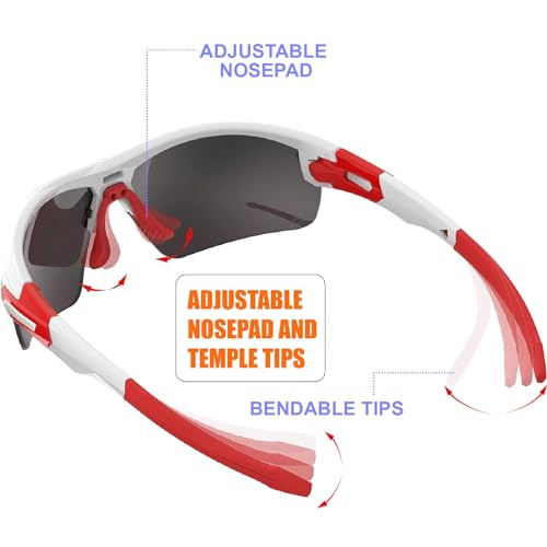 RIDE YOUR WAY Professional wrap around Frameless Cycling Sunglasses for Men and Women - color: Q5c White/Red