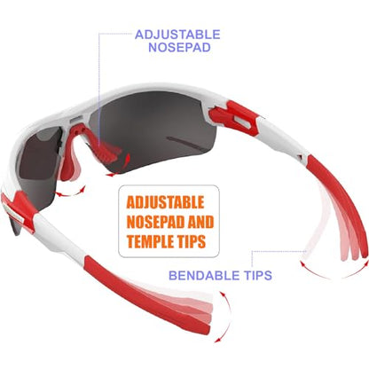 RIDE YOUR WAY Professional wrap around Frameless Cycling Sunglasses for Men and Women - color: Q5c White/Red