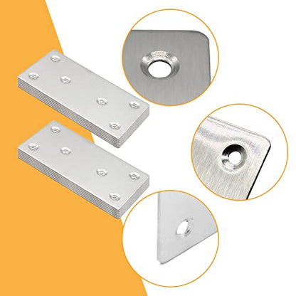 4pcs Metal Flat Straight Brace Bracket, 4'' x 2'' (L x W) Stainless Steel Mending Plate, Joining Bracket Wood Connectors for Furniture Corner Braces with Screws (Silver) - size: 4'' x 2''/ 100mm x 50mm, style: Silver-4pcs