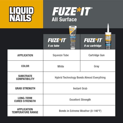 Liquid Nails 56198673380 LN-2000 FuzeIt All Surface Construction Adhesive (9-Ounce) , Gray - color: Gray, size: 9 Ounce, style: Fuze It