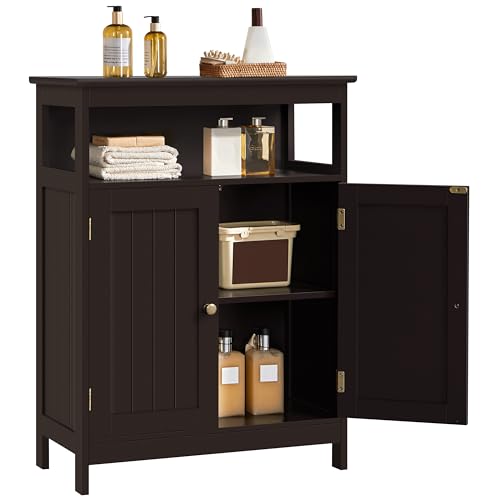 Yaheetech Bathroom Floor Storage Cabinet, Wooden Free Standing Storage Organizer with 2 Doors & Adjustable Shelf for Living Room, Hallway, Espresso - color: Espresso, size: 24″ L × 12″ W × 31.5″ H