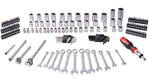 MECHMAX 161-Piece Master Mechanics Tool Set & 1/4", 3/8", 1/2" Drive Socket Kit. Professional Auto Repair Set with Ratcheting Bit Driver, Spark Plug Sockets, Wrenches & Hex Keys for Car, Truck, RV. - style: 161 Piece