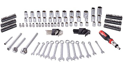 MECHMAX 161-Piece Master Mechanics Tool Set & 1/4", 3/8", 1/2" Drive Socket Kit. Professional Auto Repair Set with Ratcheting Bit Driver, Spark Plug Sockets, Wrenches & Hex Keys for Car, Truck, RV. - style: 161 Piece