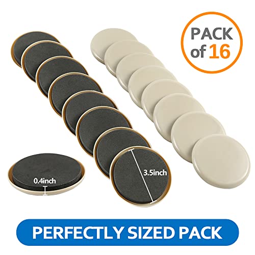 Furniture Sliders 16pcs 3 1/2 inch - Heavy Duty Reusable Round Sliders for Moving Furniture on Carpet, Easily Move Couches/Beds/Armoires - size: 16pcs 3.5" Beige