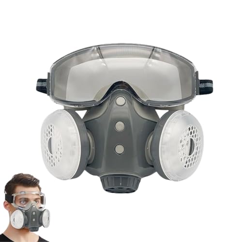Dust-Proof Integrated Respirator Mask, Mask with Filters & Goggles, Anti Dust Mask for Spray Painting Woodworking - color: Grey