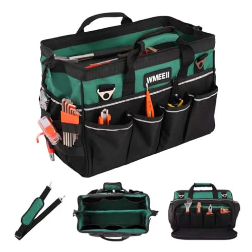 Heavy Duty Tool Bag 18-Inch,24-Pockets Portable Tool Bag Organizer, 1680D Oxford with Reinforced Base & Deep Pockets for Electricians, HVAC and Construction, Ideal Holiday Gifts for Men