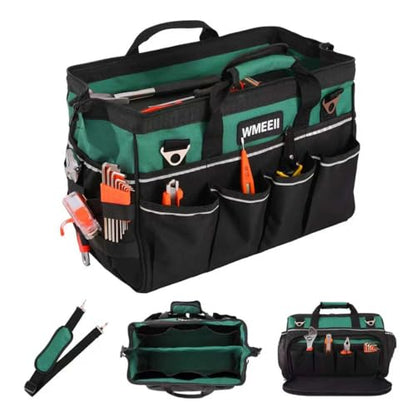 Heavy Duty Tool Bag 18-Inch,24-Pockets Portable Tool Bag Organizer, 1680D Oxford with Reinforced Base & Deep Pockets for Electricians, HVAC and Construction, Ideal Holiday Gifts for Men