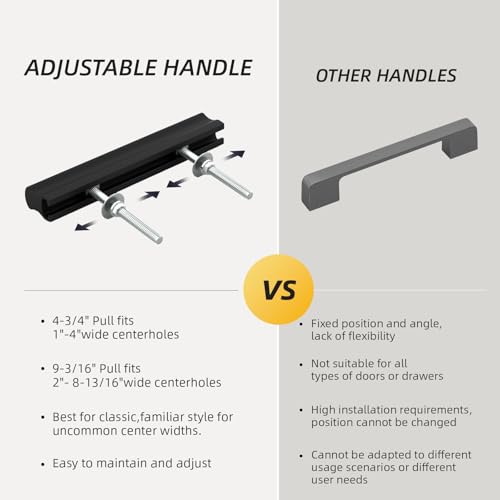 Goldenwarm 6 Pack 1" to 4"(25-102 mm) Hole Distance Black Adjustable Drawer Pulls Black Cabinet Handles for Kitchen Hardware - color: Black, size: 1 in to 4 in (25-102 mm)