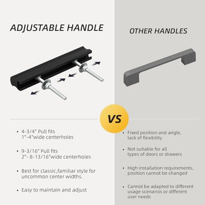 Goldenwarm 6 Pack 1" to 4"(25-102 mm) Hole Distance Black Adjustable Drawer Pulls Black Cabinet Handles for Kitchen Hardware - color: Black, size: 1 in to 4 in (25-102 mm)