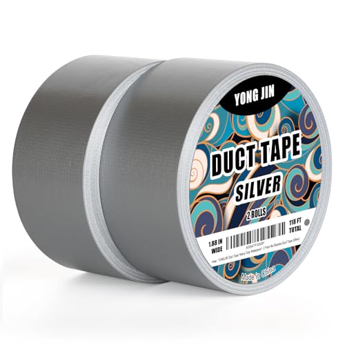 YONGJIN Silver Duct Tape Waterproof - 2 Pack Tear by Hand, No Residue, Multi-Purpose Duct Tape Bulk for Indoor Outdoor Repairs, DIY, Packaging, and Crafts, 2 Inch x 40 Yards Total - color: Silver