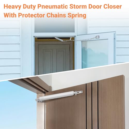 Storm Door Closer, White Heavy Duty Screen Door Closers with Protector Chains Spring, Compatible with Andersen/Emco/Larson/40201 (Closer and Chain, 1 Pack(White)) - size: 1 Pack(White)