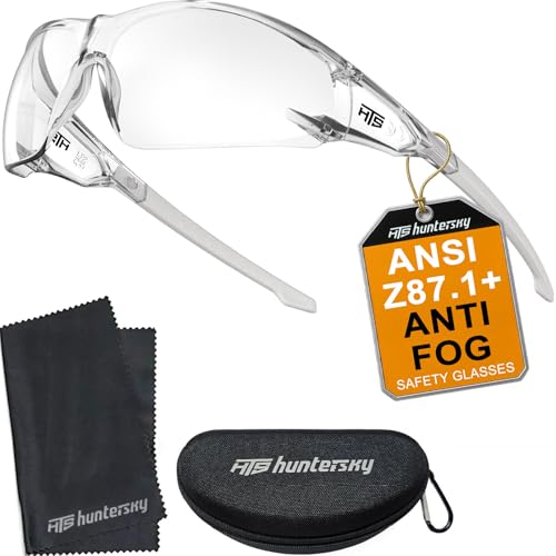 HTS HUNTERSKY ANSI Z87.1 Anti-Fog Clear Safety Glasses Pickleball Youth Baseball Lab Chemistry Goggles Scratch Resistant - color: Clear-gray W/ Case