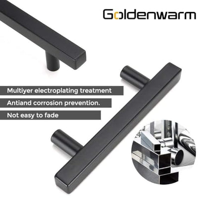 Goldenwarm 25 Pack Black Cabinet Handles 3-3/4"(96mm) Matte Black Cabinet Pulls T Bar Drawer Pulls for Kitchen Cupboard & Drawer Hardware - color: Black, size: 3-3/4 Inch Hole Center
