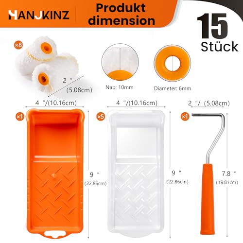 Paint Roller kit, 2 Inch 15 Pack Small Paint Roller Kit with Microfiber Paint Roller Covers, Paint Tray, Paint Tray Liner, Mini Paint Roller for Painting Corners - size: 2 Inch Kit, 15 Pack