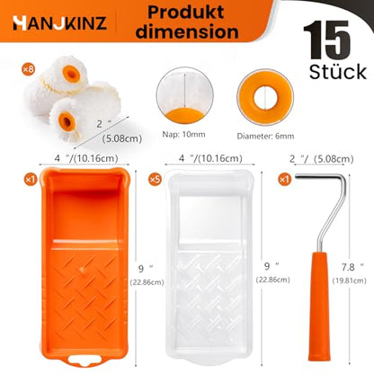 Paint Roller kit, 2 Inch 15 Pack Small Paint Roller Kit with Microfiber Paint Roller Covers, Paint Tray, Paint Tray Liner, Mini Paint Roller for Painting Corners - size: 2 Inch Kit, 15 Pack