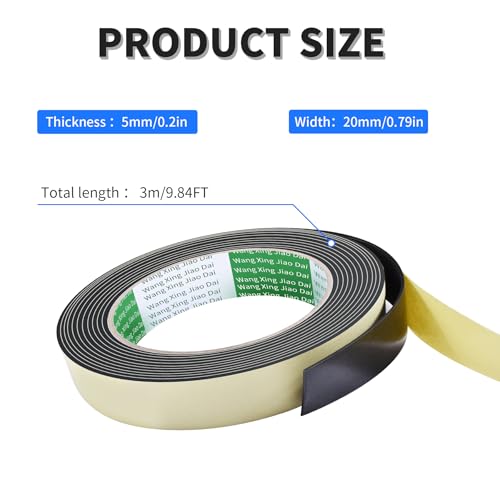 1 Rolls Weather Stripping Door Seal, 3m/9.84Ft L x 20mm W x 5mm T Sealing Foam Tape for Doors Window Automobile, Shockproof Soundproof High Density Adhesive Foam Tape - size: 1pcs 5mm×20mm×9.84Ft(T×W×H)