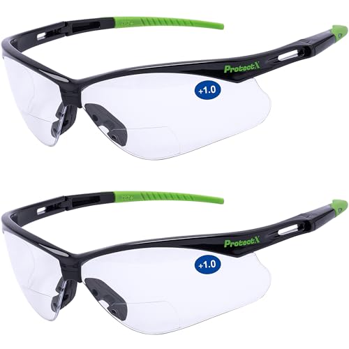 ProtectX Classic Safety Glasses, Anti-Fog Scratch Resistant Lenses, Protective Eyewear for Work, Indoor/Outdoor, ANSI Z87.1 - color: Evergreen Bifocal Reading 1.0 - 2 Pack