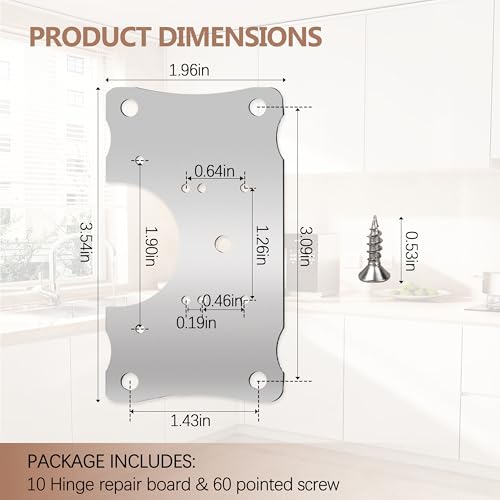 Metal Hinges Repair Fixing Plates with Screw for Kitchen Cupboard Door, Cabinet Hinge Repair Plate, Hinge Repair Board with Screws 10-Pcs