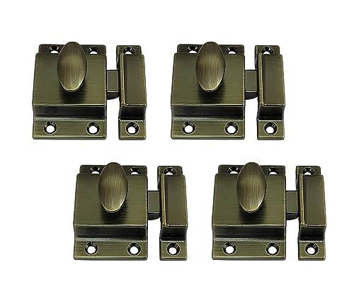 QCAA Traditional Large Oval Turn Cabinet Latch, Solid Brass, 2", for Cupboard & Other Furniture, Brushed Antique Brass, 4 Pack, Made in Taiwan - color: Brushed Anqitue Brass, size: 4pack