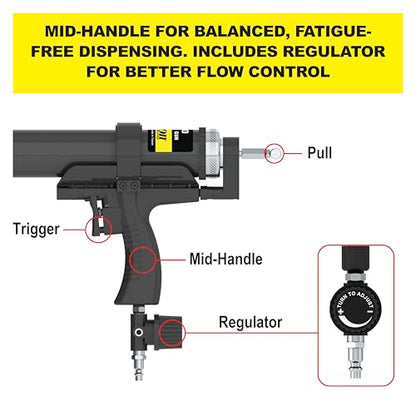 Albion Engineering AB30 Mid-Handle Air-Powered Steel Bulk Caulking Gun, 120 PSI Air Drive, 30 oz - style: Bulk Dispensing