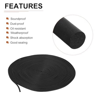 DTGN 2.5mm x 10meters(DXL) Foam Rubber Weather Seal Strip - 1Pack - Good for DIY Furniture - Round EPDM Foam Rubber Weather Stripping - Black