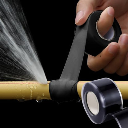 Self Fusing Silicone Tape 2 Rolls 1 in x 10' Black Waterproof Rescue Tape Rubber Leak Silicone Self-amalgamating Tape for Plumbing, Sealing Pipes, Hose Repair, Outdoor Coax and Tool Fixation - color: Black