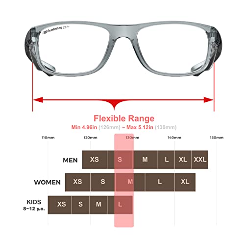 HTS HUNTERSKY TR90NZZ Safety Glasses with Side Shield Small Size Women Men ANSI Z87 Anti Fog Scratch Resistant Lab Pickleball - color: Gray/Clear