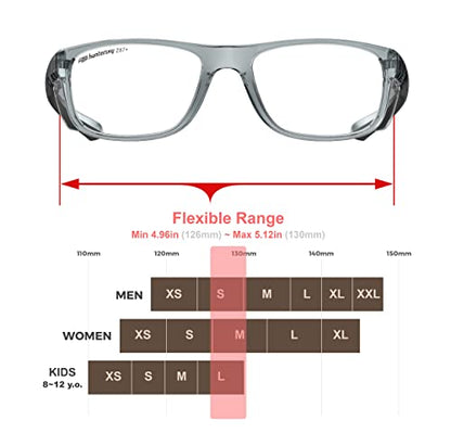 HTS HUNTERSKY TR90NZZ Safety Glasses with Side Shield Small Size Women Men ANSI Z87 Anti Fog Scratch Resistant Lab Pickleball - color: Gray/Clear