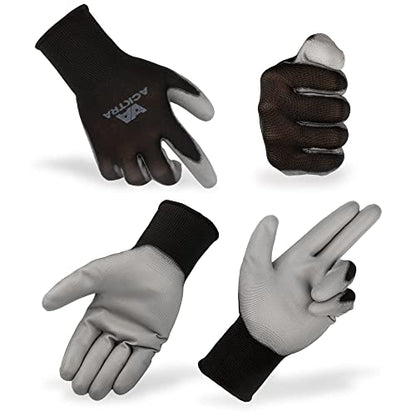 ACKTRA Ultra-Thin PU Safety WORK GLOVES 12 Pairs, WG002 Black/Black, X-Small - color: Black/Black, size: X-Small (Pack of 12)