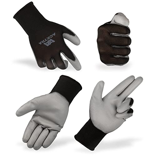 ACKTRA Ultra-Thin PU Safety WORK GLOVES 12 Pairs, WG002 Black/Black, Small - color: Black/Black, size: Small (Pack of 12)
