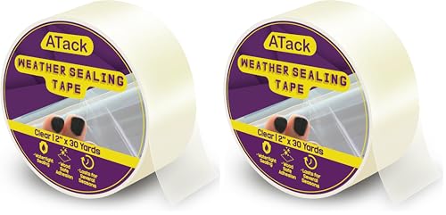 ATack Transparent Window Weather Sealing Tape, 2-Inch x 30 Yards, Clear Window Draft Isolation Sealing Film Tape- No Residue, Surface-Safe, Wood-Safe, Removes Cleanly (Pack of 2) - size: 2" x 30 Yards (Single Pack) (Pack of 2)