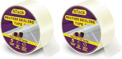 ATack Transparent Window Weather Sealing Tape, 2-Inch x 30 Yards, Clear Window Draft Isolation Sealing Film Tape- No Residue, Surface-Safe, Wood-Safe, Removes Cleanly (Pack of 2) - size: 2" x 30 Yards (Single Pack) (Pack of 2)