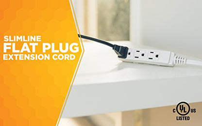 Woods SlimLine Indoor Flat Extension Cord, 8 Ft, 16 Gauge Right Angle Plug, 3 Polarized Outlets, 125 Volts, White, 2241 - size: 8 Foot (Pack of 1)
