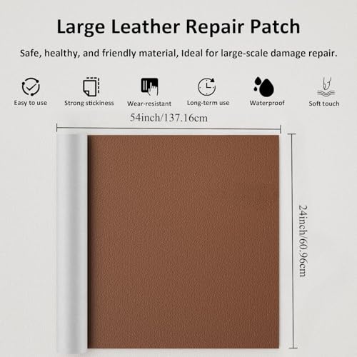 Leather Repair Patch 24x54 Inch, Self Adhesive Leather Repair Tape, Large Vinyl Repair Kit for Sofa Couch Furniture Car Seats, Strong Adhesion Waterproof Scratch Resistant Easy Cut (Brown) - color: Brown