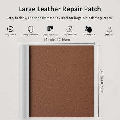 Leather Repair Patch 24x54 Inch, Self Adhesive Leather Repair Tape, Large Vinyl Repair Kit for Sofa Couch Furniture Car Seats, Strong Adhesion Waterproof Scratch Resistant Easy Cut (Brown) - color: Brown