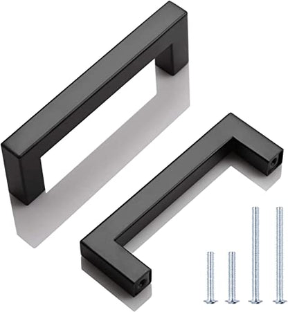 KNOBWELL 6 Pack Black Kitchen Cabinet Pulls, 3-3/4 inch Hole Center Black Square Stainless Steel Dresser Drawer Pulls 4-1/5" Length - color: Matte Black, size: Hole Center:3-3/4 Inch(96mm)