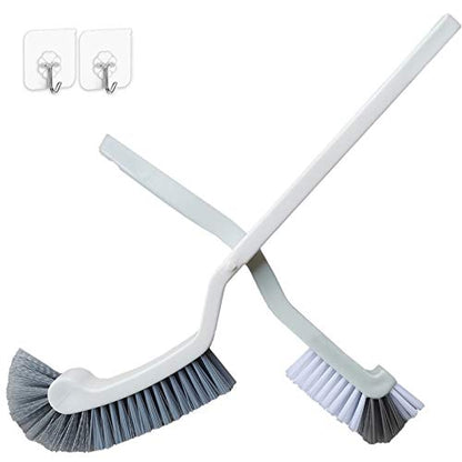 Bathroom Brushes Kitchen Cleaning Brush Set Toilet Bowl Brush Scrub Brush Home Cleaner Floor Stiff Bristles with Adhesive Hooks Plastic Handle Durable 13.5-Inch Deep Cleaning - color: White