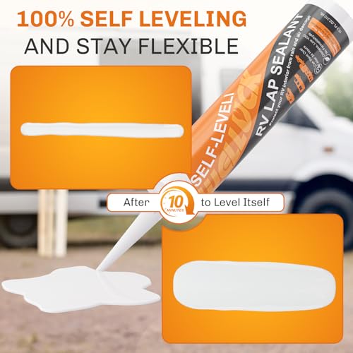 WELLUCK 4PC Self Leveling RV Roof Sealant Lap for RV Roofs, White Flexible Repair Caulking Rubber Epdm Sealant for Camper Motorhomes Trailers, Secure Odorless Waterproof & UV All Weather Adhesive