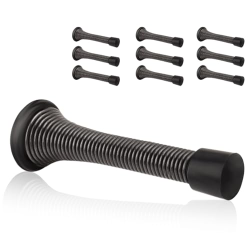 10 Pack Spring Door Stopper Oil Rubbed Bronze - 3-1/4" Flexible Spring Door Stops with Black Rubber Bumper Tips - color: Oil Rubbed Bronze, size: 10 Pack