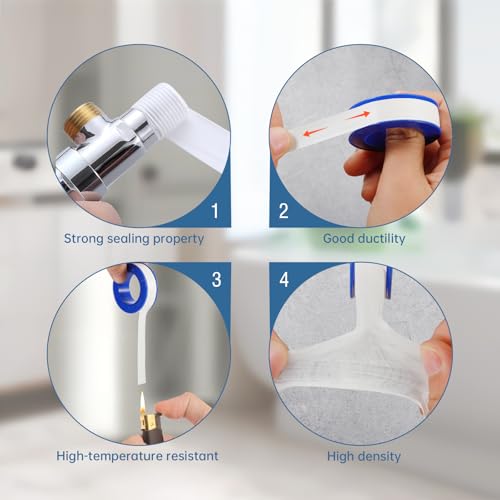 6 Rolls Premium Plumbers Tape, Teflon Tape, PTFE Thread Seal Tape, High-Density Thread Sealant, for Shower Head, Water Pipes (1/2 in X 394 in)