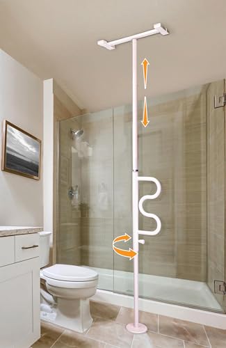 Stander Wonder Pole, Security-Pole and Curve Grab Bar, Tension Mounted Floor to Ceiling Transfer-Pole for Seniors, Elderly Adults, Bathroom Safety Assist and Stability Rail, White - color: Iceberg White