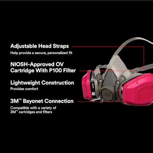 3M P100/OV Odor/Particulate Multi-Purpose Reusable Respirator 65021, NIOSH-APPROVED Organic Vapor Cartridge, Medium - size: 1 Count (Pack of 2)