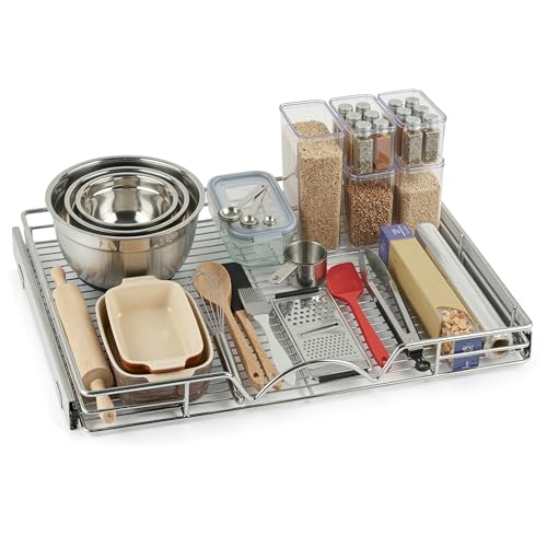 HOLDN’ STORAGE Pull Out Cabinet Organizer, Heavy Duty Caddy w/Lifetime Limited Warranty -30”W x 21”D - Requires At Least 31-1/4” Cabinet Opening, Steel Metal Cabinet Drawers Slide Out, Chrome - size: 30"W x 21"D